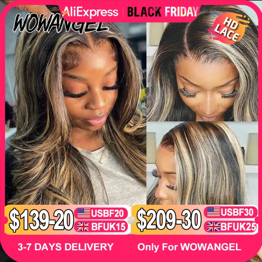 Wow Angel 34inch Highlight Body Wave Wigs 5X5 HD Lace Closure Wig Honey Blonde 250% Glueless Wig Human Hair Ready to Wear Wigs