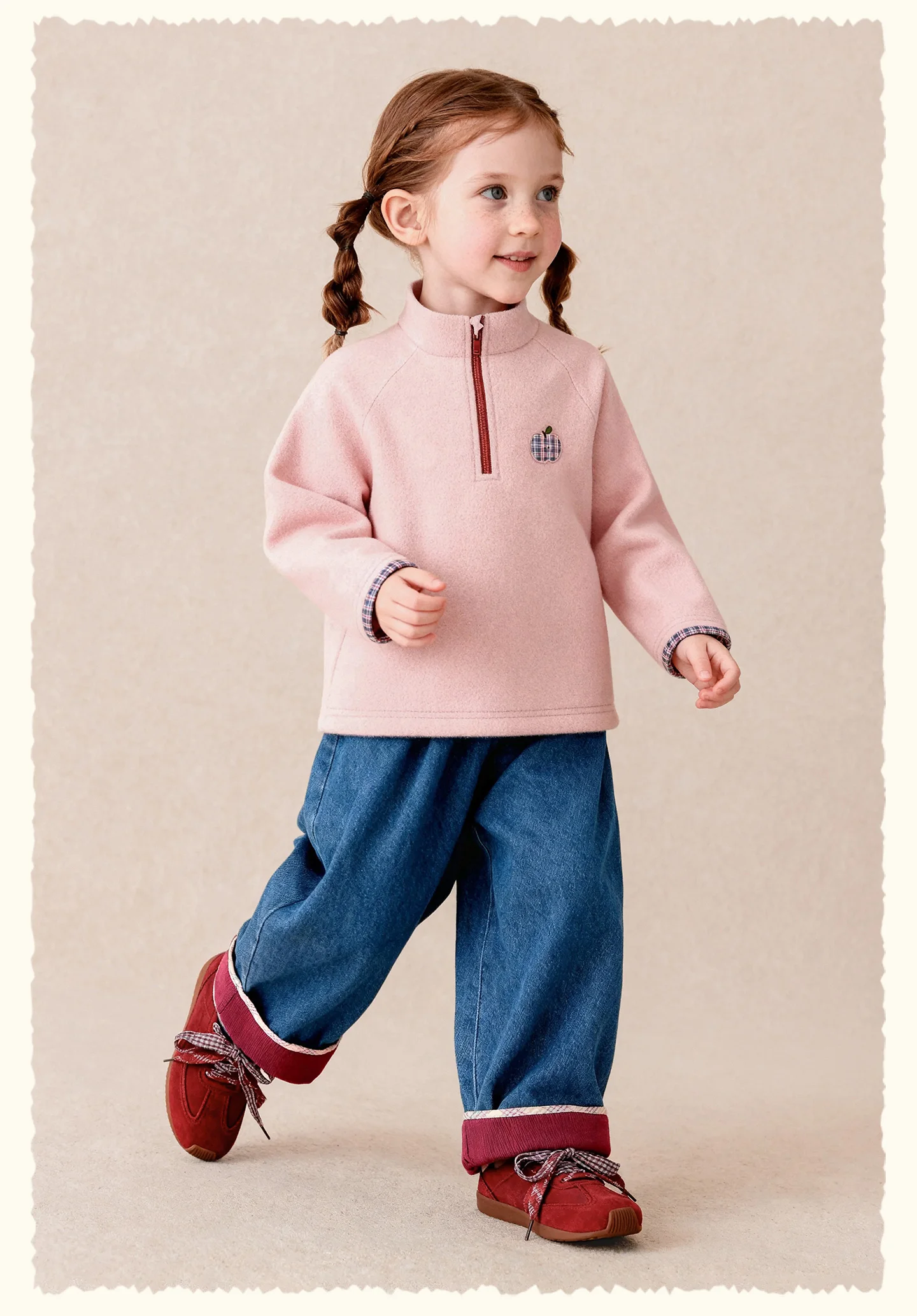 Amila 2026 Herbst Neue Kinder-Jeanshose mit Umschlagbündchen, Vintage-Waschung, gerolltem Saum, weitem Bein, weich, vielseitig für den Alltag – Detail 17