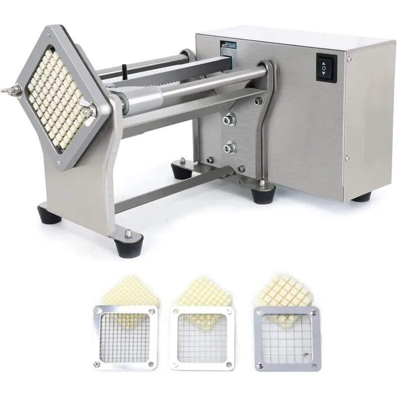 French Fry Potato Cutter Machine Electric Cutting Slicer Chipper Automatic Potato Cutter with 3 Sizes of Replaceable Blades