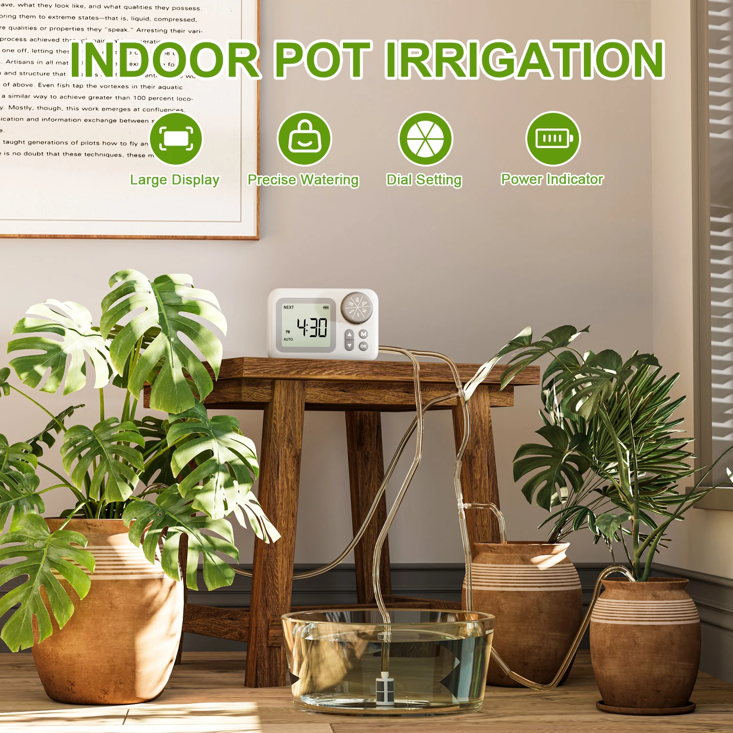 Reswat WPS-015 Digital Water Timer Automatic Drip Irrigation Kits 15 Potted Indoor Houseplants Support USB-C Watering Sprinker