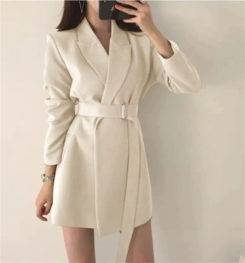 Women's Blazers Spring Autumn Suit Coat Jacket Slim Fit Stylish Top With Belt Outerwear Office Lady Blazer for Women Clothing