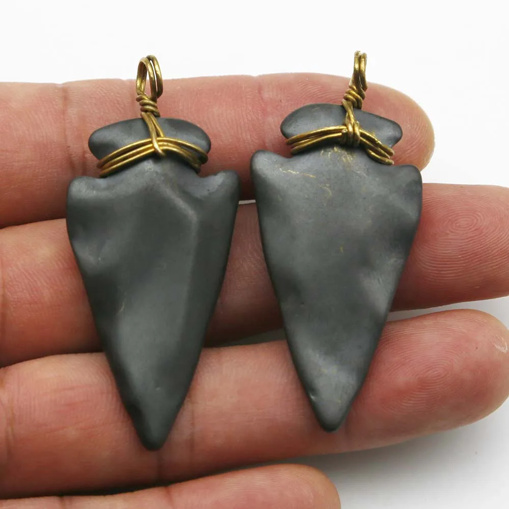 Natural Black Gallstone Hematite Arrow Shaped Hand Woven Necklace Pendant Fashion Charm Jewelry Accessories Gift Wholesale 10Pcs