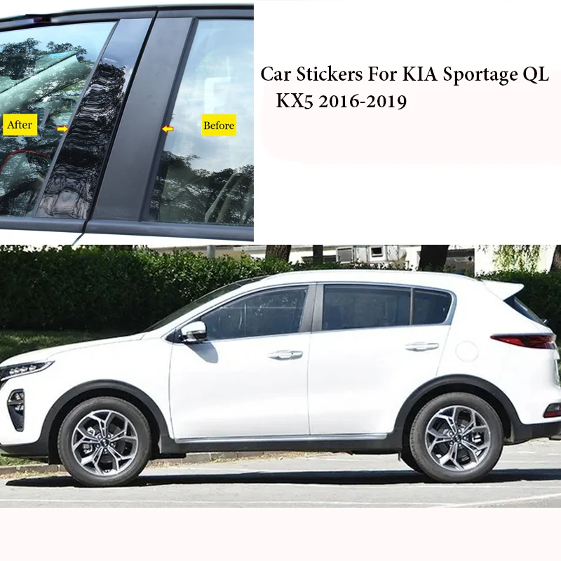 

6Pcs Car Stickers Black Mirror Middle Column PC Window Trim B C Pillar Strip For KIA Sportage QL KX5 2016-2019 Accessories