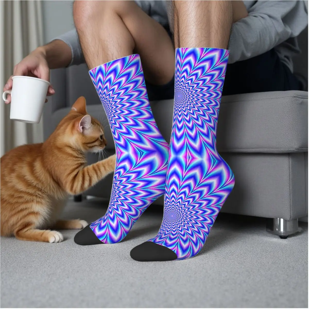 

Синие и розовые носки с психоделическим пульсом, супер мягкие чулки в стиле Харадзюку, всесезонные длинные носки, аксессуары для подарков унисекс