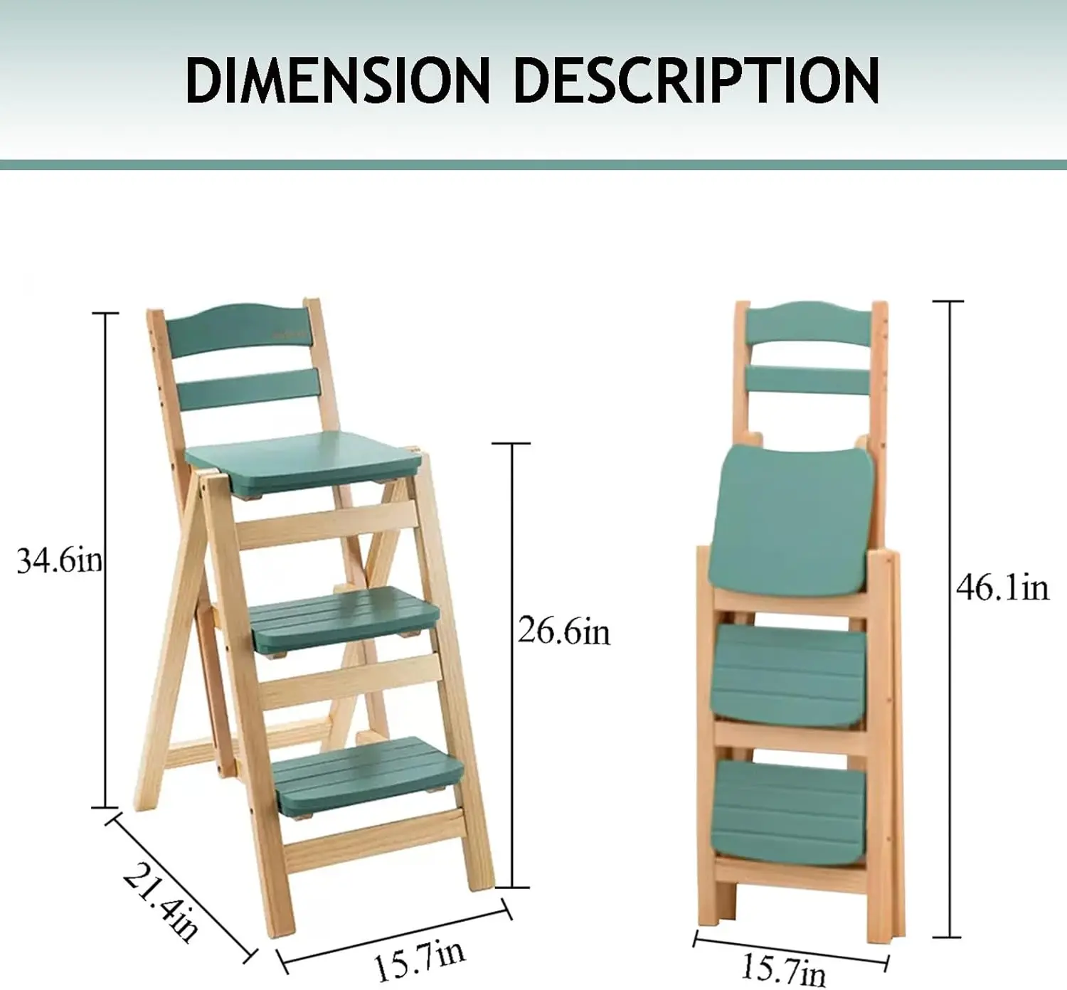 Tabouret de Bar Pliant Multifonction en Bois Massif pour Adulte, Étagère de Rangement, 3 Étapes, pour la Cuisine Domestique