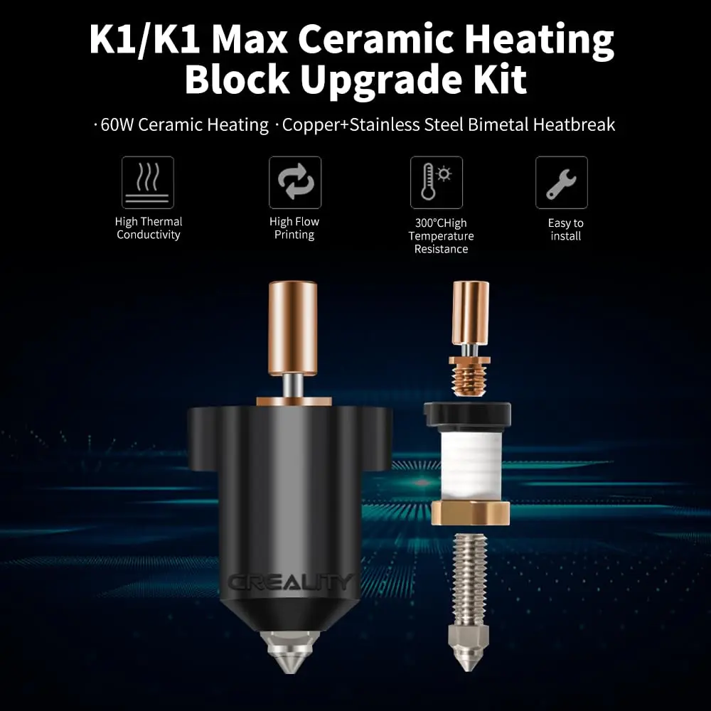 Newest For Creality K1 Heating Block Kit Premium Material 300°C High Tem/Flow Printing Uniform Feeding for K1/K1MAX 3D Printer