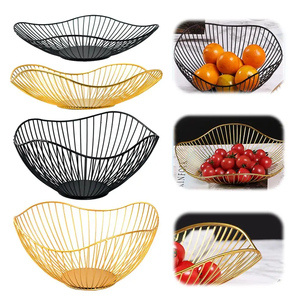 Cesta de fruta de hierro, recipiente para fruta, cuenco, escurridor creativo para el hogar, cesta de exhibición, mesa, bandeja para aperitivos y pan, almacenamiento de aperitivos P2I4