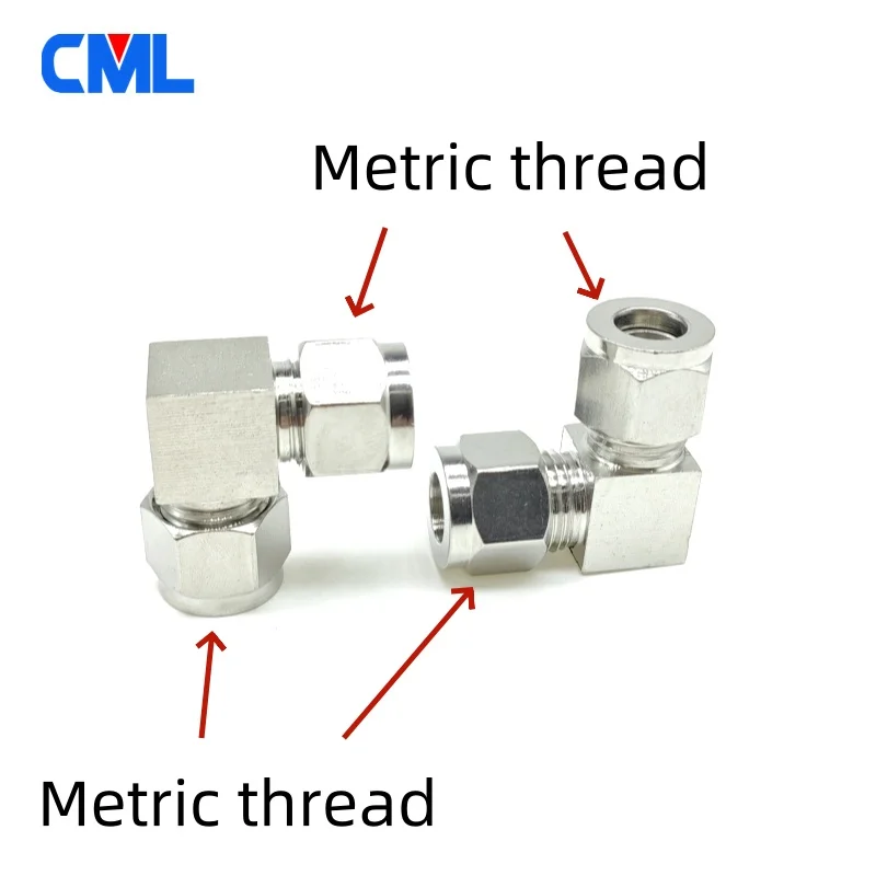 304 SS Stainless Steel Elbow Double Ferrule Tube Pipe Fittings Connector 1/8 1/4 3/8 1/2 3/4 6 8 10 12mm Pipe OD Metric Thread