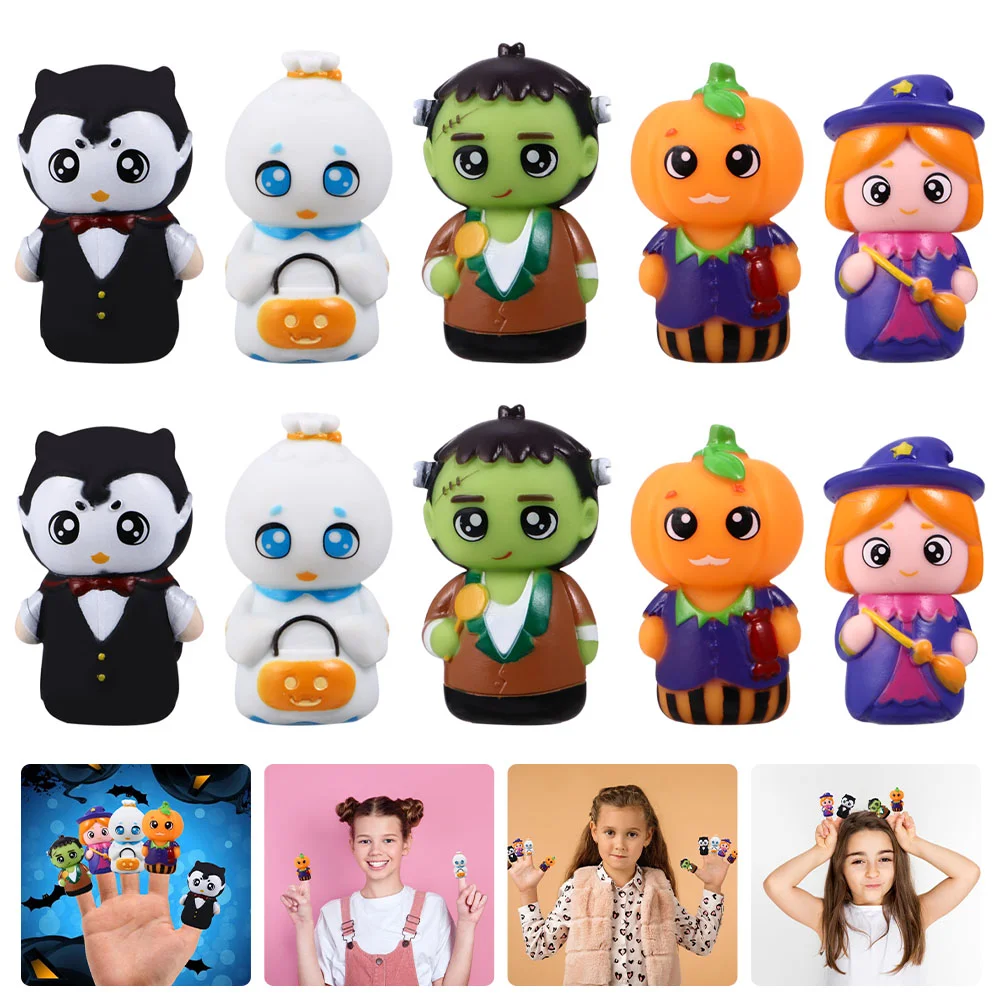 10 Uds. Marionetas de dedo de Halloween juguete Mini mano juguetes interactivos preescolares dibujos animados para adultos Pvc niños familia niños pequeños bebé