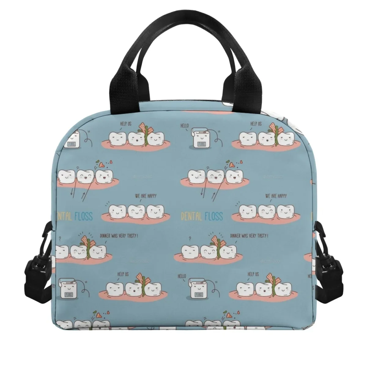 Cute Teeth hello Dental Floss Print Woman Large Capacity Reduce Burden Lunch Bag Multi-Pocket Zip Bag Nurse Tool Kit Custom Logo