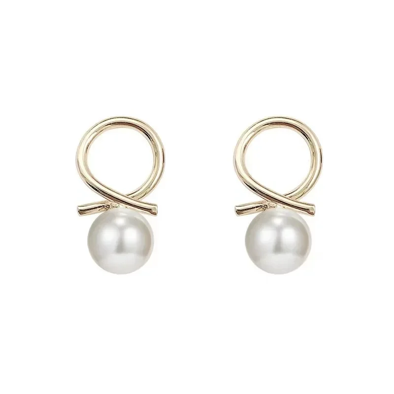 New Fashion Trend 925 Silver Needle Earrings Korean Version Is Thin And Simple Pearl Earrings Female Retro Geometric Earrings