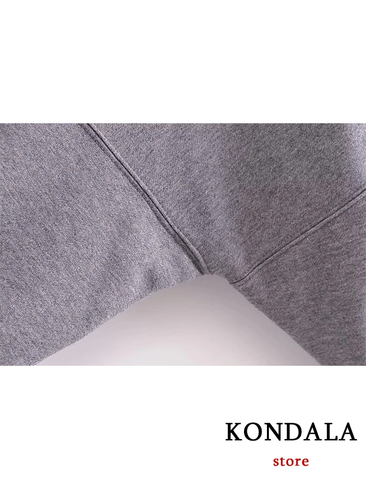 KONDALA Casual Gray Sports Women Suits Long Sleeve Zipper Jackets+Elastic Waist Wide Leg Pants Fashion 2023 Autumn Winter Suits