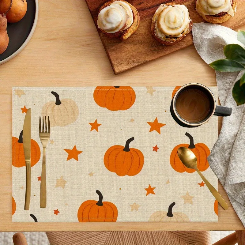 

Halloween Pumpkin Star Placemats Linen Easy-to-Clean Indoor Outdoor Perfect for Thanksgiving Halloween Pattern Table Mats Decor