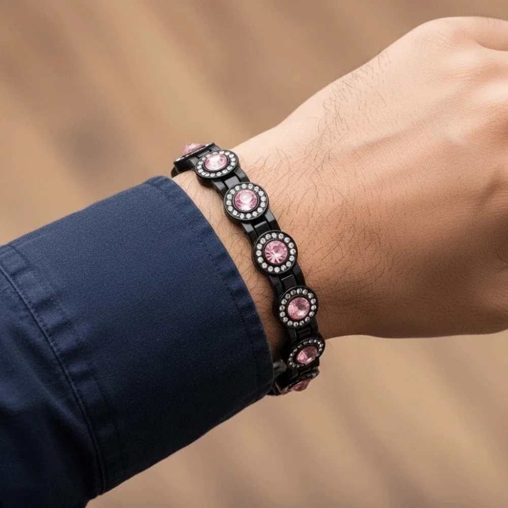 

Stainless Steel Magnetic Bracelet High Polished Magnet Anti Static Bangle Personalized Round Rhinestone Wrist Chain Outdoor