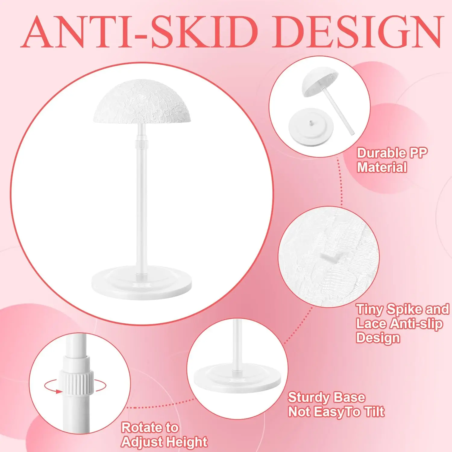 1PC Adjustable Height Wig Stand Unisex Adult Lace Hat Display Plastic Wig Head Holder Portable Durable With Styling_voghion.com