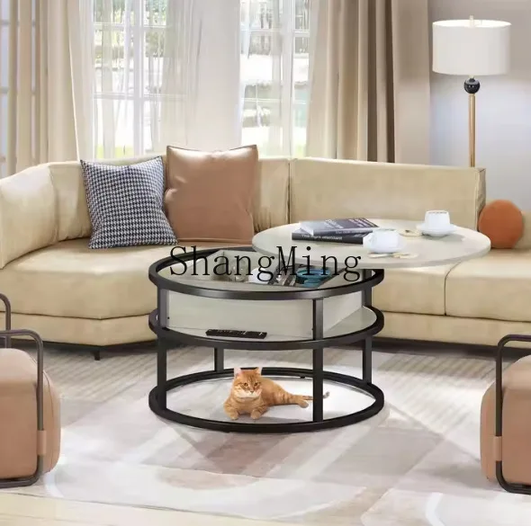 

CL Round Adjustable Wooden Coffee Table for Home Use, Floor-standing Living Room Furniture, Simple and Elegant Tea Table