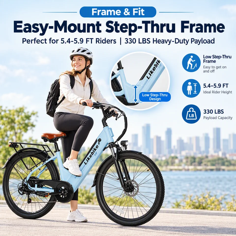 Electric Bike 26" Step-Thru Frame, 1500W Peak Ebike, 48V 13.5Ah UL Certified Battery, 5 Riding Modes, 7-Speed & Dual Disc Brakes, All-Terrain Electric Bicycle with Rear Rack image 5