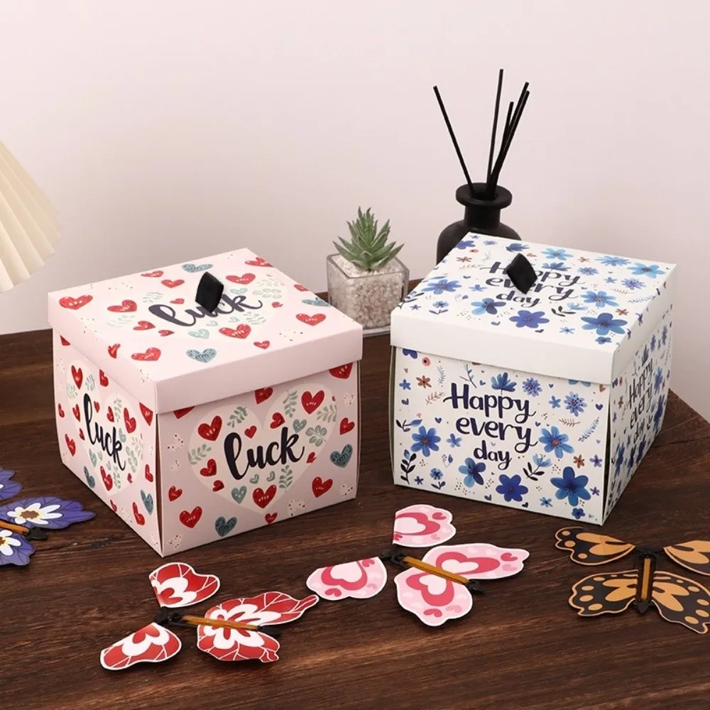 

Multicolor Flying Butterfly Gift Box Paper Wind Up Mechanism Exploding Gift Box Auto Expand Novelty Gift Packaging Box