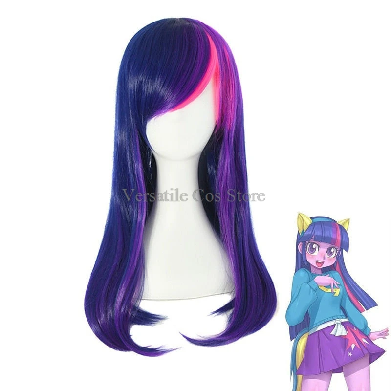 Twilight Sparkle viola blu rosa misto Anime Cosplay parrucca lunga diritta sintetica per le donne parrucca da festa quotidiana in fibra resistente al calore