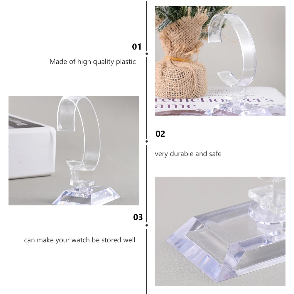 

6pcs Watch Display Stand Clear Plastic Jewelry Storage Rack Slip-Resistant Durable Bracelet Holder Elegant Desktop Decor For