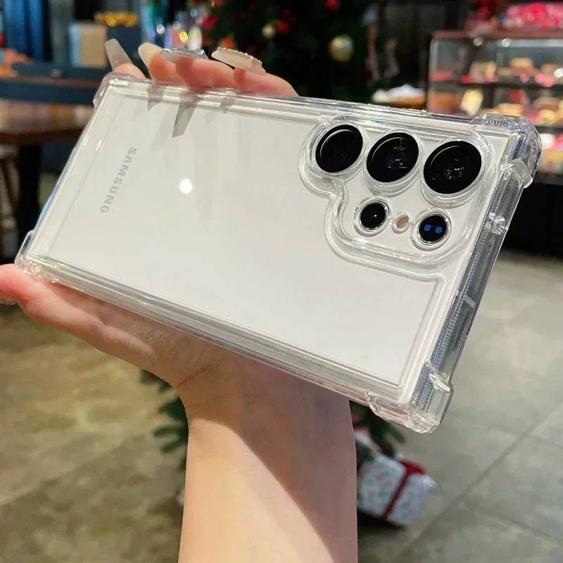 Luksusowe przezroczyste etui do Samsung Galaxy S24 S23 S22 Ultra Plus S23 FE Soft Bumper Camera Protector Clear Hard Acrylic Cover