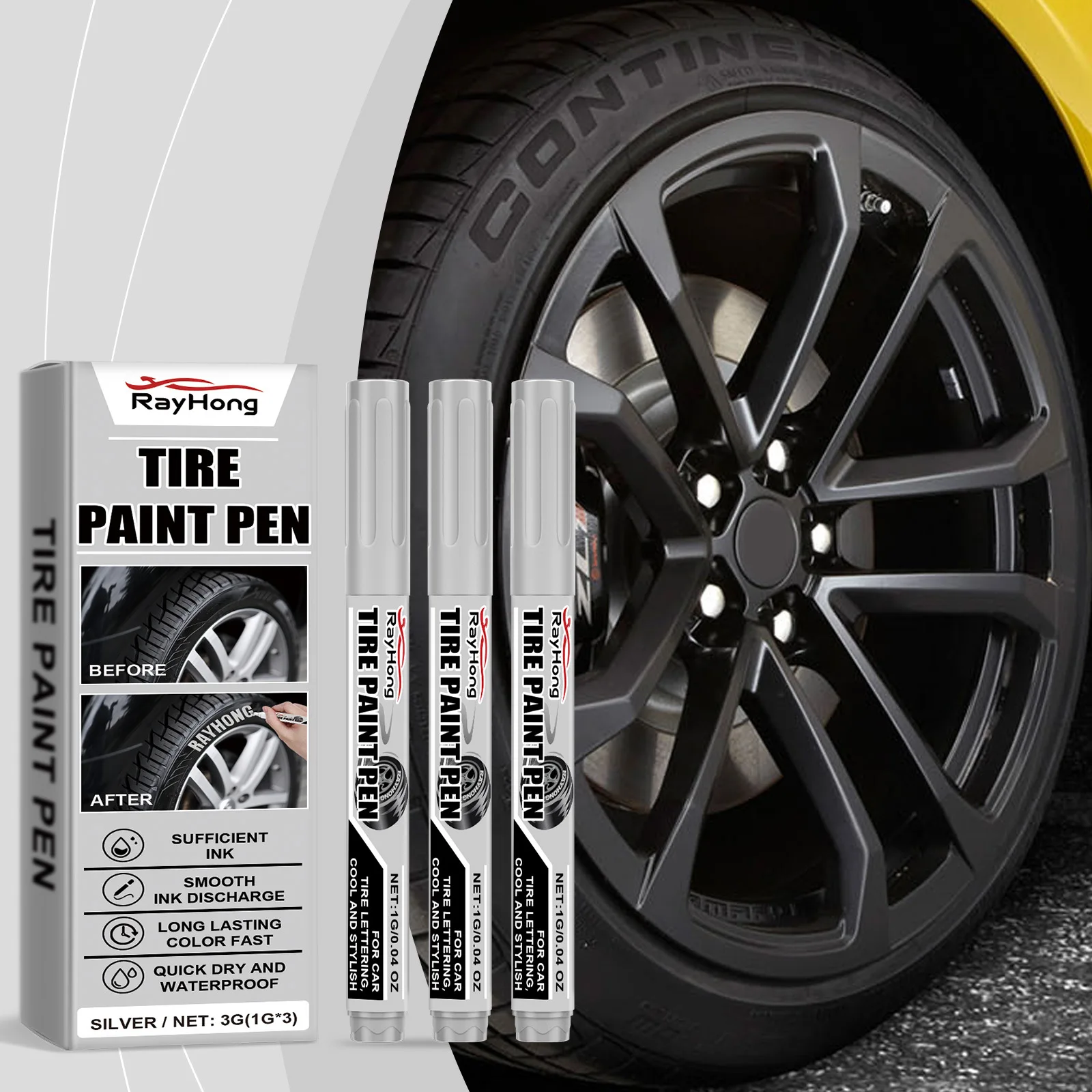 

3g Car Tire Paint Pen - Waterproof Oil-Based Marker for Tire Lettering Art, Scratch-Resistant Long-Lasting for Auto Wheels DIY