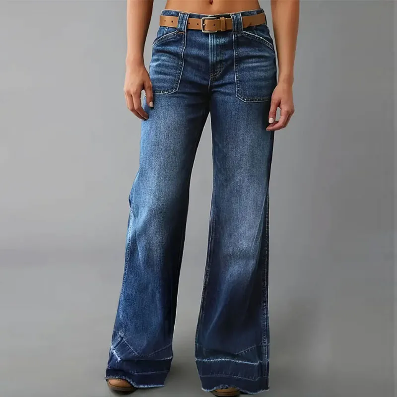 

Женские повседневные широкие джинсы больших размеров с высокой талией и пуговицами, винтажные джинсовые брюки, брюки с карманами в стиле Харадзюку, осенние джинсы