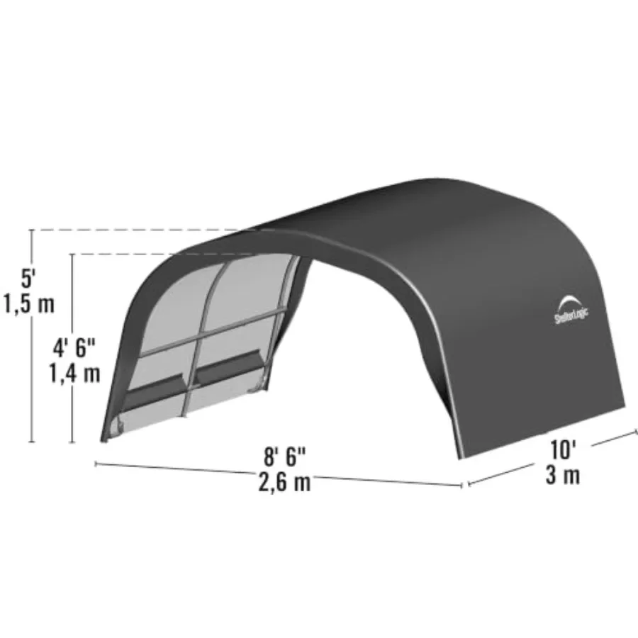 8' x 10' x 5' Small Round Livestock and Agricultural Storage and Shade Shelter Kit: galvanized steel frame, green canopy, weath