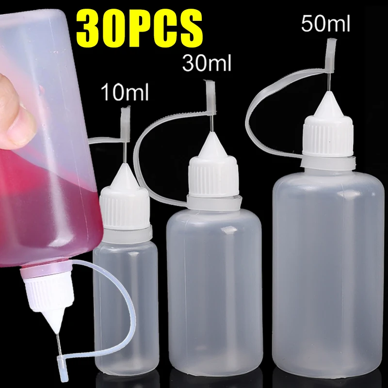 Needle Tip Squeeze Bottle Applicator Plastic Liquid Glue Dropper Bottles for DIY Craft Painting Pigment Ink Container 10/30/50ml