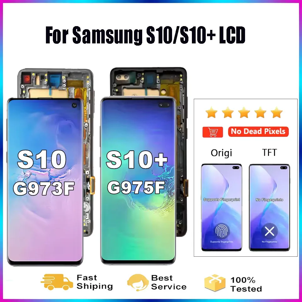 tft-オリジナルs10-plusスクリーン-サムスン-galaxy-s10-g975f用-lcdディスプレイ-デジタルタッチスクリーン-フレーム付き-サムスン用