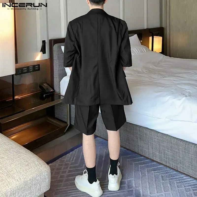 2023 Men Sets Solid Color Streetwear Lapel Half Sleeve Blazer & Shorts 2PCS Korean Style Fashion Men Casual Suits S-5XL INCERUN