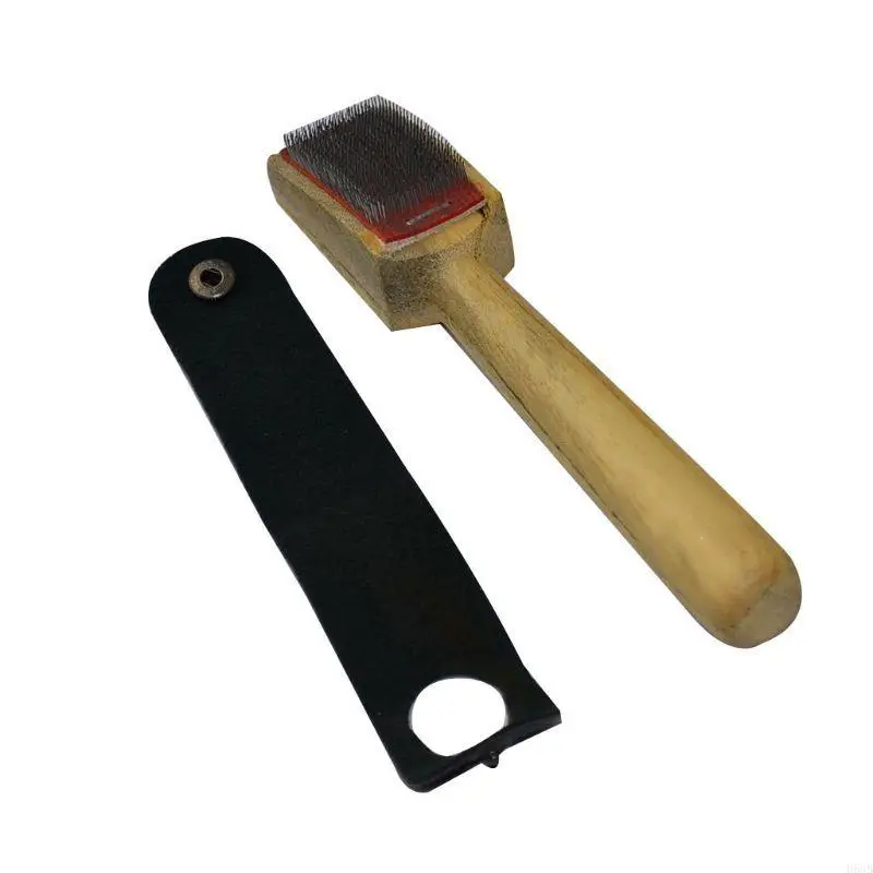 H58B Wire Brush Ballet Dance Shoe Brush PU Protector Cover Handle Ballroom Suede