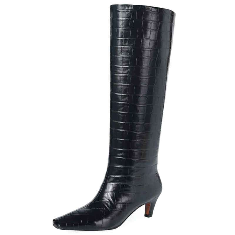 

Новые женские сапоги до колена из кожи крокодила с острым носком сексуальная женская зимняя обувь на высоком каблуке женские сапоги