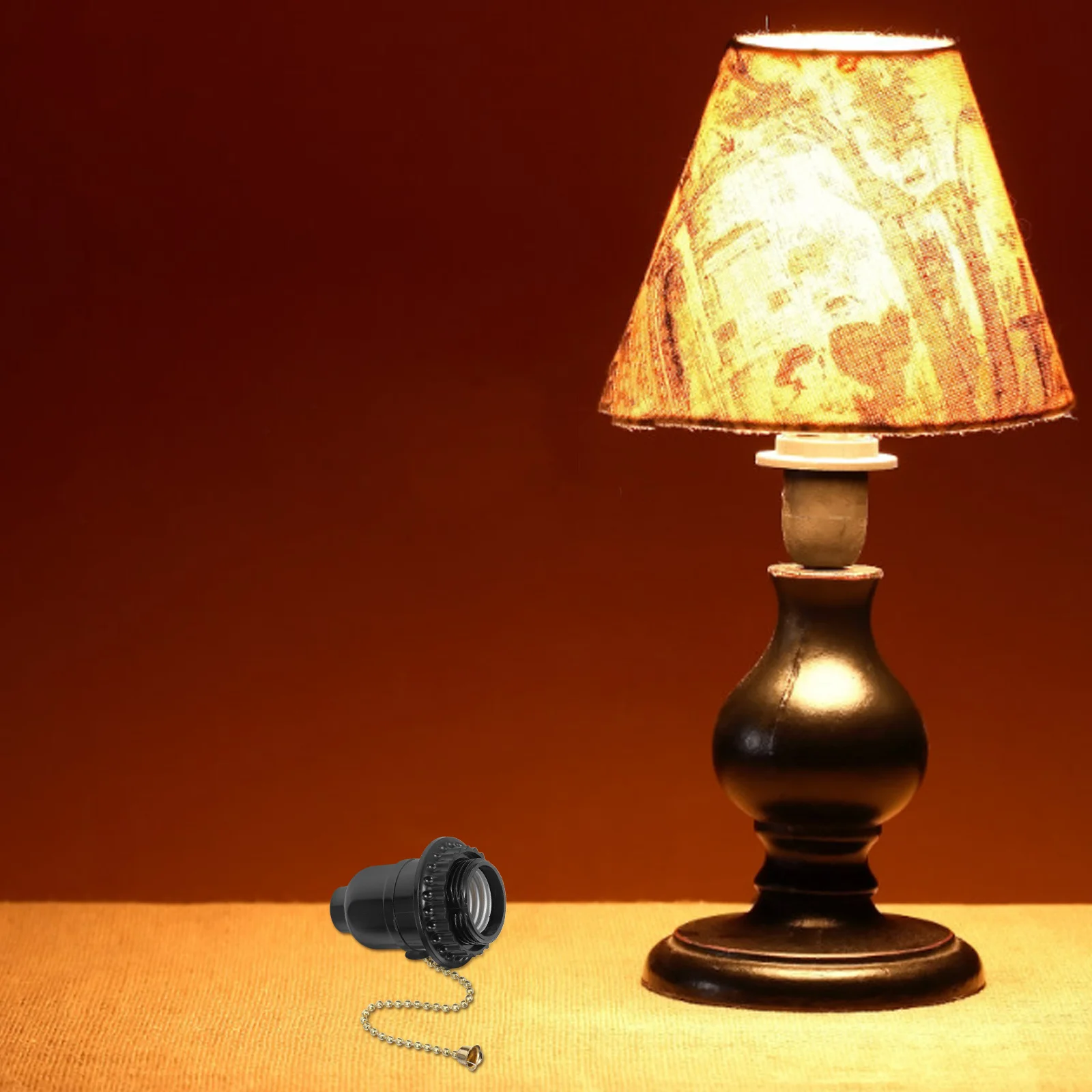 

E27 Lamp Holder Black Plastic Ceiling Light Lamp Base Pull Chain Stable Durable Lampholder Pull Chain Light Fixture