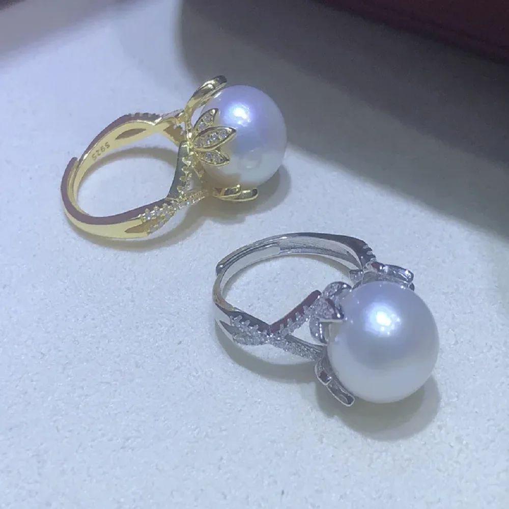 Charm Pearl AAA10-11mm 11-12mm Japanese White Round Pearl Ring 925s Adjustable