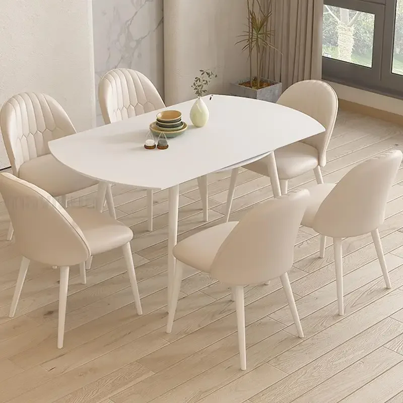 Modern White Round Table For Kitchen Small Apartment Furniture Household Rock Plate Tabletop Simplicity  Dining Room