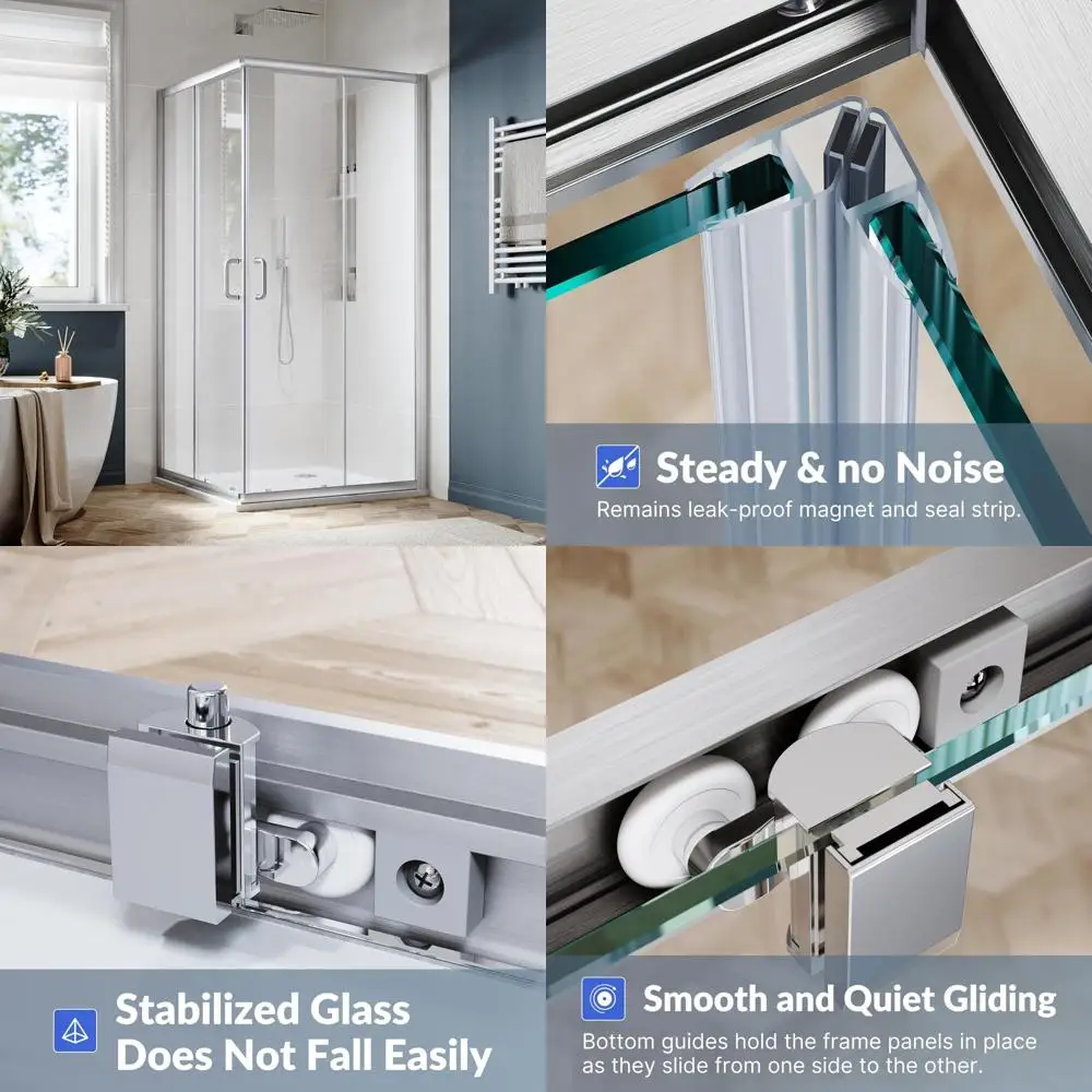 

36x36x72 inch framed sliding shower door with 1/4 inch clear glass