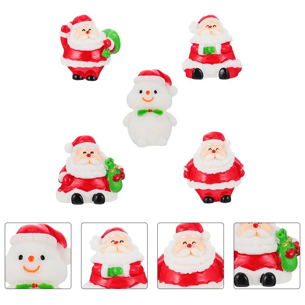 

5Pcs Snowman Christmas Ornaments Resin Mini Santa Clause Decorations Xmas Micro Landscape for Indoor Outdoor Room Desk