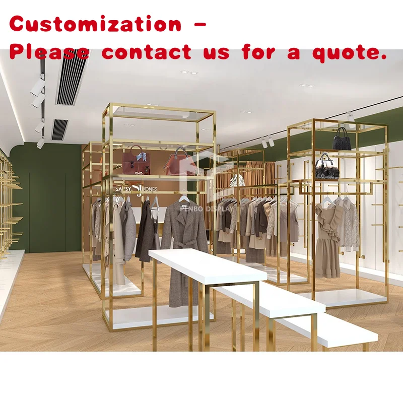 

custom.Modern Textile Shop Interior Design Customized Metal Apparel Rack Display Racks Hanging Clothes Kiosk