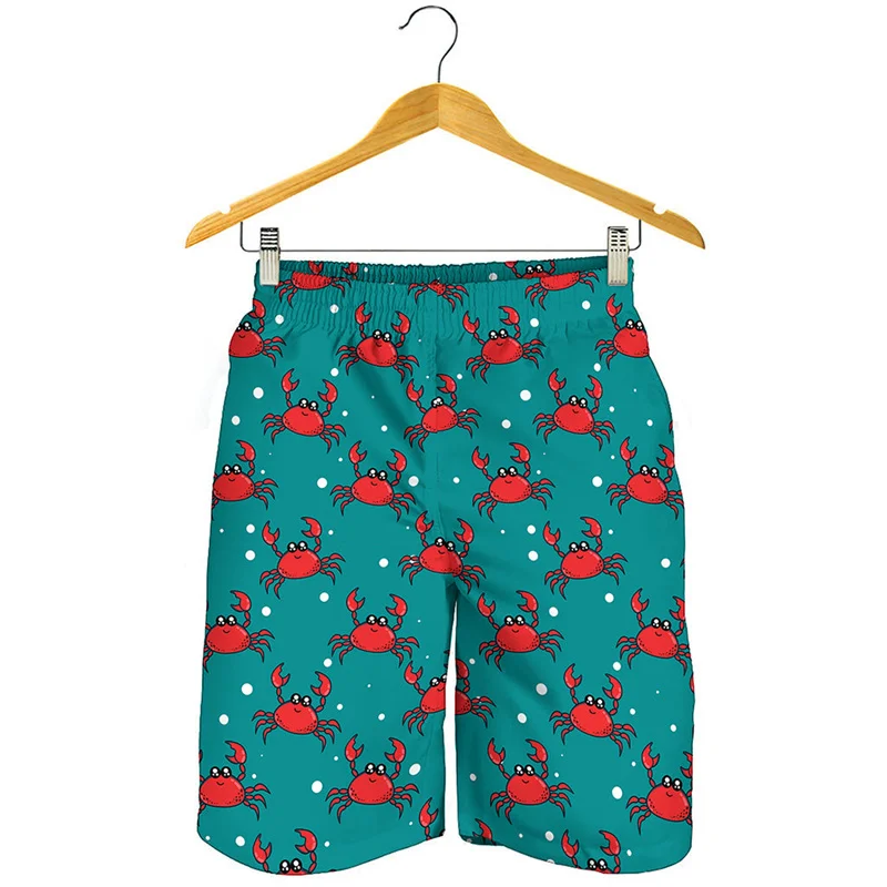 Cartoon Crab 3D Printed Beach Shorts Men Animal Pattern Surf Board Shorts Summer Swimming Trunks Quick Dry Loose Ice Shorts