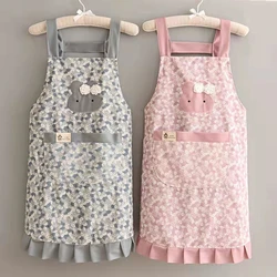 Woman Bowknot Flower Pattern Apron Adult Bibs Home Cooking Baking Coffee Shop Cleaning Sleeveles Aprons Kitchen Accessories