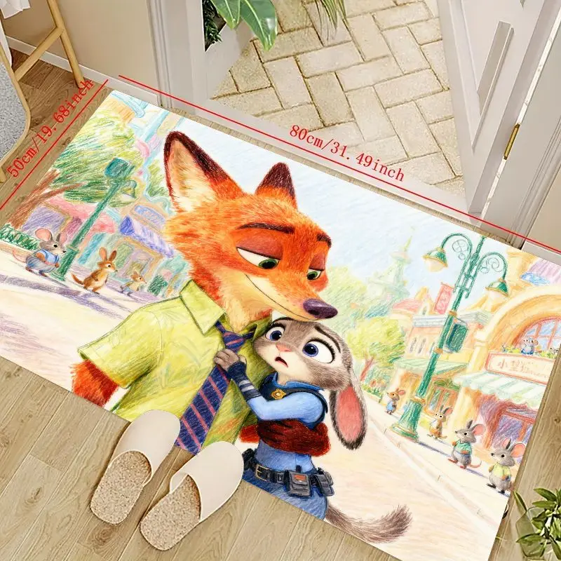 

1 шт. Disney Zootopia Nick Wilde & Judy Hopps Коврик для пола с персонажами мультфильмов аниме, 80x50 см (31,5x19,7 дюйма), нескользящая декоративная зона