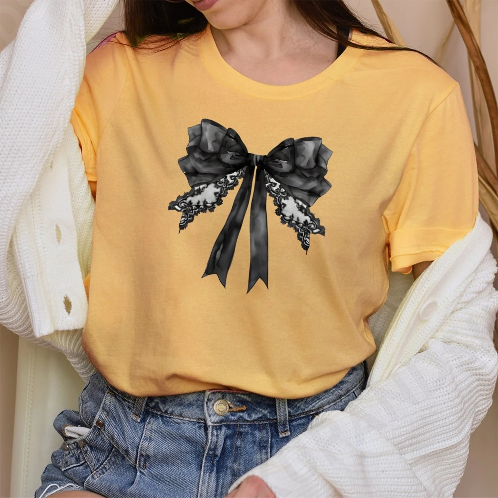 

Y2K Graphic T-Shirts Women Cotton Tops Casual Comfortable Black Bowknot Charm Tee Streetwear Fashion Versatile Soft Breathable