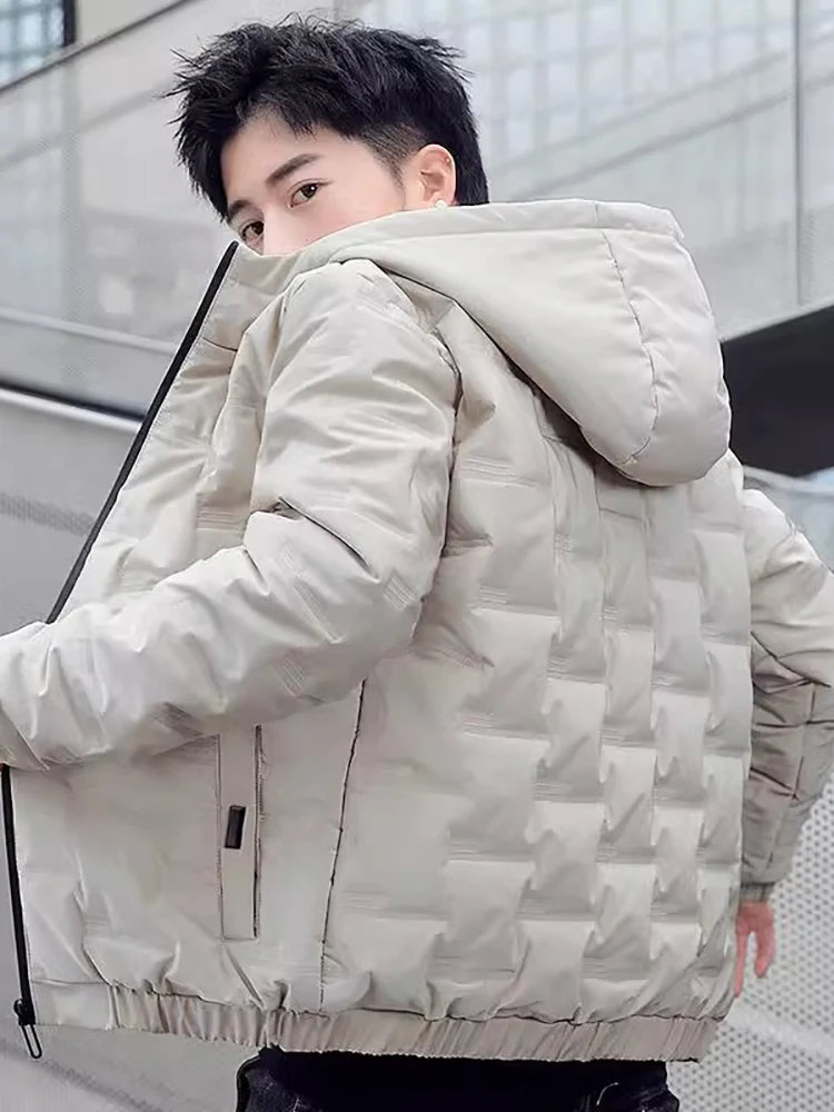 

Men's Thiened Warmth down Cotton Jaet Hooded Outerwear Faionable Cold Resistance Coat Zipper Closure Long Sve Youth