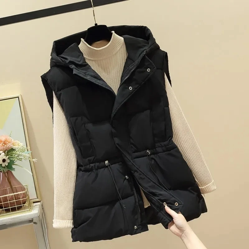 Otoño/Invierno 2025 sin mangas Casual con capucha de las mujeres abajo chaleco de algodón abrigo corto suelto versión coreana mujer camiseta sin mangas chaqueta