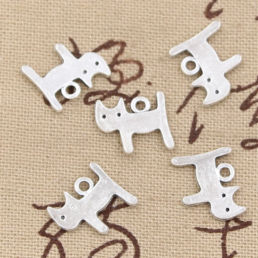 50pcs Charms Double Sided Cat 14x12mm Antique Silver Color Pendants DIY Crafts Making Findings Handmade Tibetan Jewelry