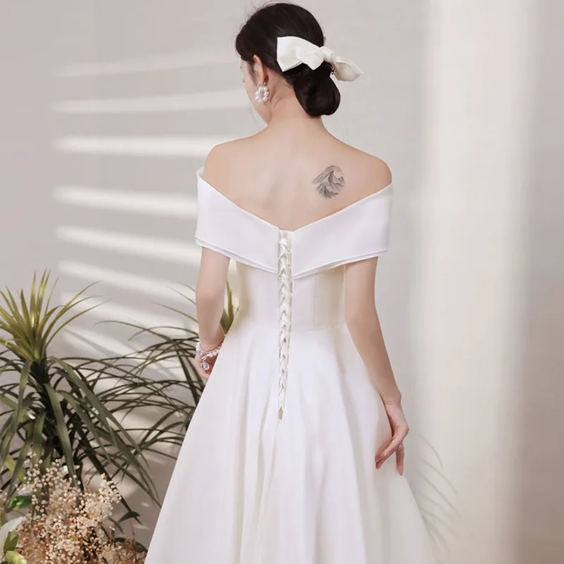 Robe de Mariée de Style Français pour Femme, Tenue de Soirée Élégante, Simple et Moderne, Trapèze à Grand Nministériels d