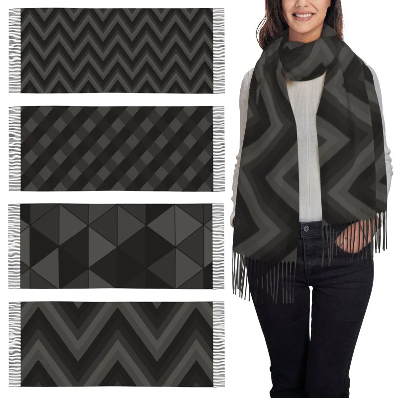 

Black Checkerboard Line Scarf Lady Warm Shawl Wrap Lightweight Portable Neck Warmer for Spring Autumn Winter Warm Scarves Women