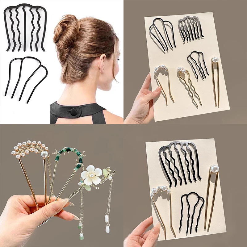 Black Metal Hair Fork Clip Women Hair Pin Combs Messy Bun Hairpin Clip Side Combs Updo Sticks Girl Bride Hair Styling Tool