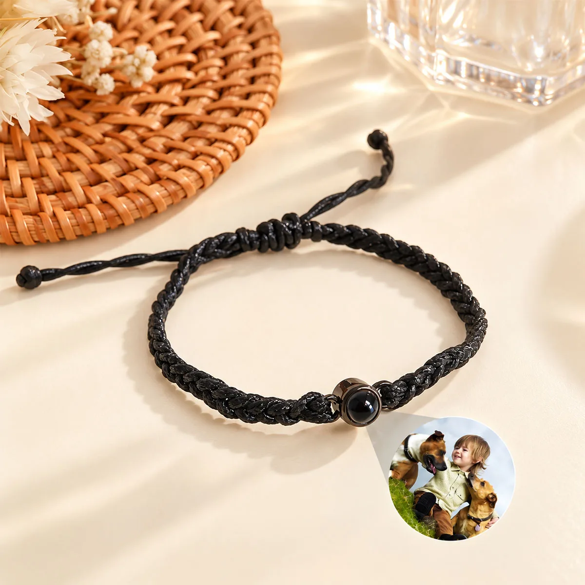 Customized Projection Bracelet Stainless Bead Personalized Custom Photo Women's Braided Rope Bracelet Anniversary Gifts Jewelry